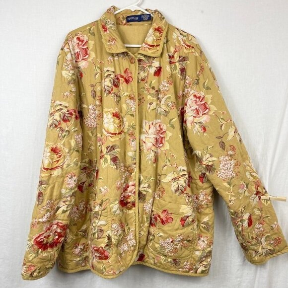 Krazy Kat Quilted Full Button Jacket Womens 3XL Plus Cottage Floral Reverssible - Picture 1 of 12